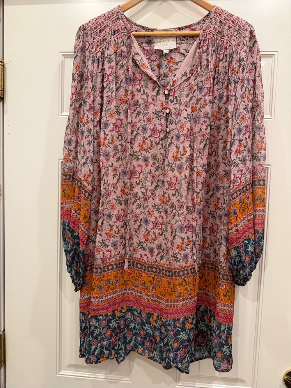 Johnny Was Jade Maha Mini Dress Tunic Smocked Long Sleeve Floral with Border - Picture 8 of 11